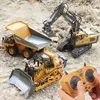 Electric/RC Car RC Excavator Alloy Wireless Remote Control Engineering Vehicle Toy Charging Model Childrens Toy Car 6/9/11 Channels Kids Gift 240424