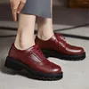 Casual Shoes Spring Autumn Women Oxford Flat On Platform Black Lace Up PU Leather Sewing Round Toe Zapatos Mujer