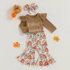 Sets Neugeborene Baby Girls Halloween Wäschebretter Kürbisabdruck Rüschen Langarm Sampler ausgestattet Hosen Stirnband 3 PCs Säugling Outfits