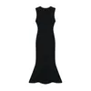 Casual Dresses Summer Solid Square Neck Sexy Party Midi Split Vest Dress Women Sleeveless Backless Long Formal Fishtail Wrap Sundress