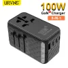 Chargers URVNS 100W Universal Travel Adapter GaN Fast Charger EU AU US UK Plug Worldwide 3 USBC,1 USBA for Laptops Tablets Phones iPad