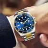 Business Mens Watch Fashion Trend en acier inoxydable Green Ghost Diver Series Blue Gradual Gold Classic Mens Quartz Watches 240417