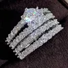 Pierścionki ślubne luksusowy srebrny kolor metalowe białe kamienne pierścionki Znakomite modne zaręczynowe pierścionki ślubne Zestaw dla kobiet biżuteria