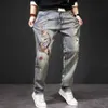 Men's Jeans Carp Embroidered Jeans Men Streetwear Denim Pants Fashion Ripped Jeans Pants Plus Size 40 41 Trousers Male Bottoms 240423