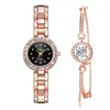 Montre-bracelets 2pcs / set Fashion Belt Watches Femmes Regardez un bracelet en argent délicat pour le bracelet de luxe pour les dames Relogio Feminino