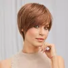 ウィッグヘアブショートヒューマンヘアウィッグピクシーカットストレートウィッグとタストトースト茶色の層状のgluelles