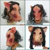 Maskers Roanoke Pig Groothandel Scary Party Masker ADT's FL Face Animal Latex Halloween Horror Masquerade met zwart haar H-0061 DHWXL