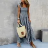 Basis Casual jurken vierkante kraag mouwloze vrouwen kleden elastische borst wrap ruche grote zoom vrouwen plaid print sling maxi jurken vrouwelijk kledingl2403