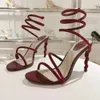 Rene Caovilla High Heel Sandals Butterfly Flower Decorative 9,5 cm Women Dress Shoes Snake Wrapped Feet Rings Summer Open Toe Pearl Designer Factory Shoe #012