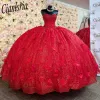 Röd älskling ärmlös korsettboll klänning quinceanera klänningar pärliga applikationer formella prom födelsedagsklänningar prinsessa söt 16 15