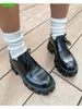 Casual schoenen Dikke platte lederen pompen Zwarte veter ronde teen Britse stijl jurk vrouwen aankomst zacht zool neutraal