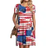 Casual Dresses Women Petal Sleeve Dress Independence Day Print Round Neck v Long Swing