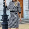 Work Dresses Spring And Autumn Thousand Bird Checker Sweater Top Half Skirt Two Piece Set