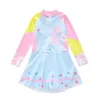 Swimwear HappyFlute Onepiece Skirt Style Long Sleeve Flat Corner Sun Protection Princess Style Girls Swimsuit For Children