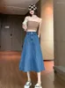 Röcke Übergroße Frauen Denim Casual Jean Long Rock Streetwear Frauen Frauen mit hoher Taille Elegant A-Line Frühling Sommer 2024