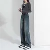 Loose Wide Leg Denimhose für Frauen im Frühjahr 2023 Neue Hiege mit hohem Taillen, gerade Bein -Ins -drapierte Bodenhose für Frauen