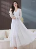 Casual Dresses Spring Summer Chiffon White Long Sleeve Midi Dress Women Clothing Elegant 2024 Fashion Tunics Korean Vintage Prom