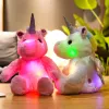 Kuddar 25 cm söt glödande led ljus enhörning plysch leksaker lysande sittande enhörning djur kudde fylld docka barn kawaii julklappar