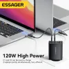 Laddare Essager 120W GAN USB Typ C laddare Laptop 100W PD Snabbladdning för MacBook Air M1 M2 Pro iPhone Samsung 65W Tablett Telefonchagrar