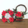 Flores decorativas Jarown Artificial 40cm Rattan Wreath Decoração de Natal Simulação Cone Red Fruit Home Door Hanging Loja Flores