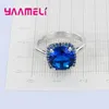 Cluster Rings Fashion African Bead Crystal Ring 925 Sterling Silver Blue Square CZ Cubic Zircon Stone Engagement Women Jewelry Gifts