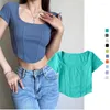 Women's T Shirts Fashion Sexy Square-Neck Pure Desire Fishbone Short-Sleeved T-shirt High Waist Crop Top Short Slim Bottoming Shirt