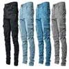 Mäns jeans 2024 Stretch Multi-Pocket Skinny Youth Fashion Slim Fit Slimming Denim Overalls