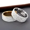 Zespoły gorąca sprzedaż stalowy pierścień stalowy w stylu retro dla kobiet 5 rzędowy Clear Crystal Biżuteria Moda Stael Stal nierdzewna pierścionki ślubne