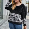 Kvinnors hoodies Hösten Plus Size Leisure Sweater 8xl 9xl 10XL Fashion Ladies Round Neck Long Sleeve Plush Leopard Stitching tröja.
