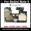 Moderbrädor låst upp för Xiaomi Redmi Note 9 Global version Moderkort Original för Xiaomi Redmi Note 9 Logic Board Mainboard Global Miui