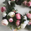 Faux Floral Greenery Artificial Silk Rose Heart Heart Wreath House Decoration Door Ring Ring Blower Festival Decoração T240422