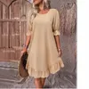 Solide kleur Casual losse korte jurken voor vrouwen 2024 mode zomer dames aline midi jurk elegant vintage vrouw 240422