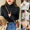 Frauenpullover hoher Kragen Fleece Pullover Frauen Winter warm eleganter dicker gestrickter Pullover Grundthermischer Jumper weibliche Bodenhemden