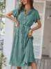 Ladies Polka Dot Print Shirt Dres Casual Midi Holiday Summer Dress Female Loose Women Beach Sundress Robe Vestidos 240416