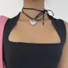 Clips Love Heart Pendant Black touw Topje Tie Choker ketting voor vrouwen elegante minimalist