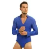 Scene Wear Mens Gymnatics Leotard Ballroom Dance Bodysuit Shirt Shiny Rhinestones Långärmad latin Tango Rumba Tops