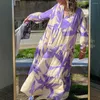 Lässige Kleider V-Ausschnitt Maxi Kleid Women Bohemian Langstil mit farblich passenden Druck Feder Patchwork Sommer