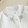 セーター024m女の女の子編みカーディガンセーター秋の冬の幼児服かわいい長袖花の刺繍ボタンアップキッズニットウェア