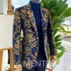 Vestes Floral Jacquard Men costumes Slim Fit Navy Blue Groom Tuxedo For Wedding Party 2 pièces Veste de mode masculine avec pantalon 2024