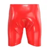 Mens Sexy Fetish Boxers Open Crotch Short Pants Glossy PU Leather Underpants Crotchless Men Erotic Underwear Plus Size 240419