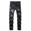 Dżinsy projektant dżinsów fioletowe dżinsy imitacja starych rozerwanych motocyklistów damskich jeansów czarne spodnie męskie