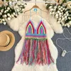 Tanks de femmes Summer Bohemian Vacation Halter Camisole pour les femmes sans manches Sexy Hollow Out Tassel Tops Hook Fleur V-Neck Vest