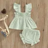 Ensembles de vêtements d'été ensembles de nouveau-nés bébé fille courte couleur unie à mouche à mouche à mouche