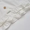 Blans des femmes Femmes Cropites Half Shirt Sleeve Puff Button Up Ruffle Trim False Collar 13mc