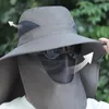 Beretten 360 graden bescherming Sun hoed brede rand UV Agricultureel werk Verwijderbaar gezichtsmasker Ademende viskap unisex