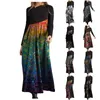 Casual jurken Women Black Print Boheemse vintage Losse boho -jurk met lange mouwen voor Lady Autumn Spring Clothing 2024