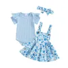 Ensemble de vêtements pour bébés filles tenue d'été Bouchers à manches courtes et à la jupe à suspension florale