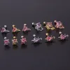 Earrings Pink Zircon Ear Stud Earring 20G Stainless Steel Thin Rod Piercing Tourmaline Gradient Nail Korean Version Screw Ball Cute