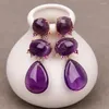 Boucles d'oreilles en peluche g-g en pierre naturelle purple amethyst quartz en larme cz zircon rose rose plaqué luxe classique bijoux de bijoux