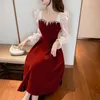 Casual Dresses Q-W Ns Ladies Japanese Streetwearrsvppap Officials Store 2024 Bridal Wine Red Autumn Daily Style Yarn Sleeve Engagement C